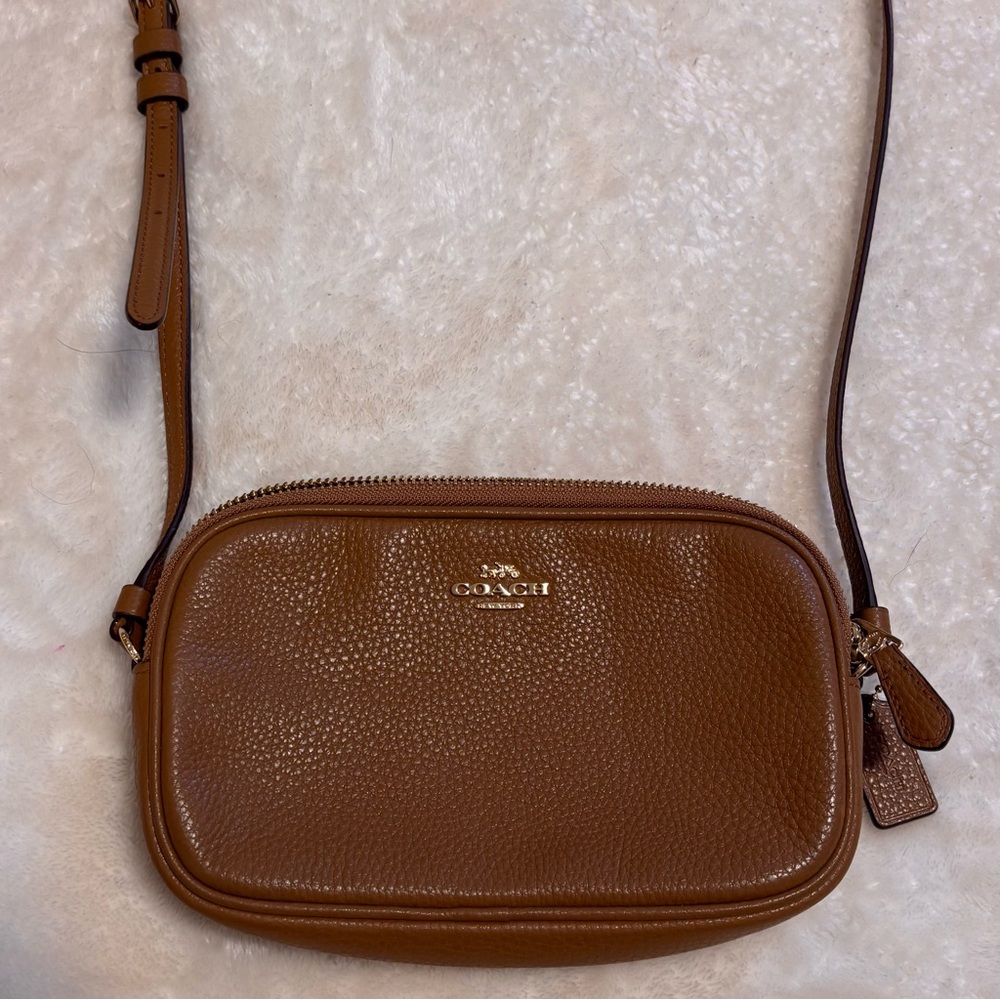 Coach saddle brown Pebbled Leather Crossbody Bag with Gold Hardware